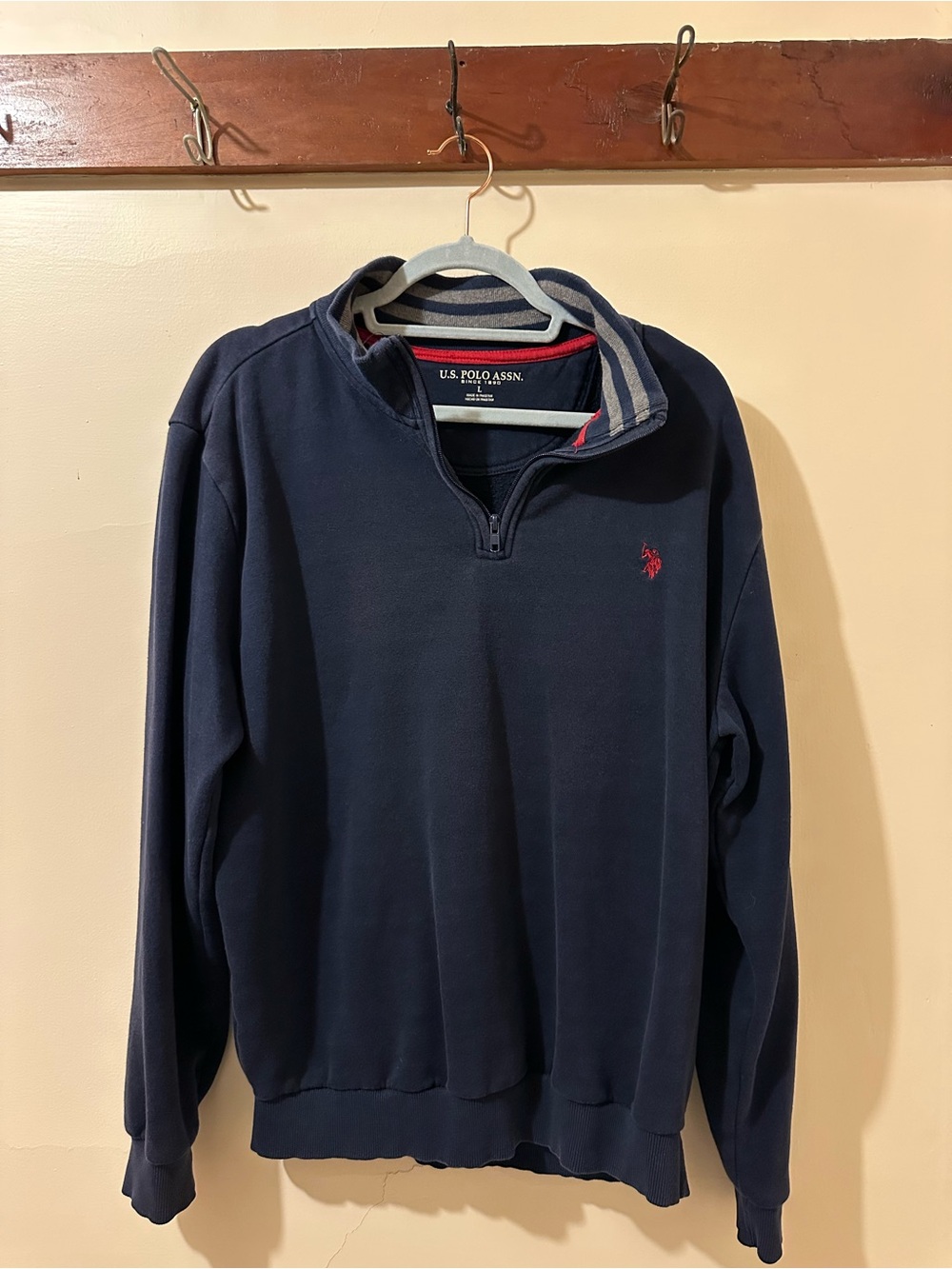 U.S. Polo Assn. Navy Quarter-Zip Sweater with Red Logo